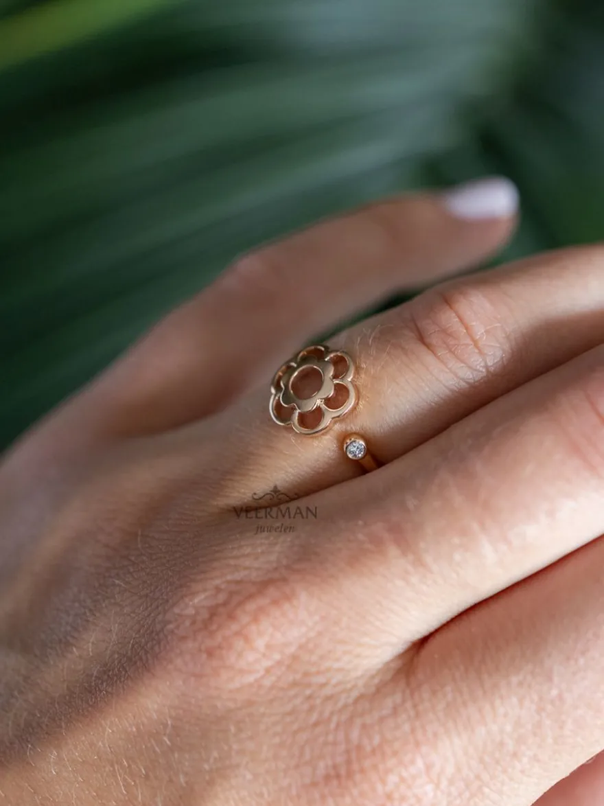 Moondrops roségouden ring met bloem M093R03R14 + Luxe cadeau