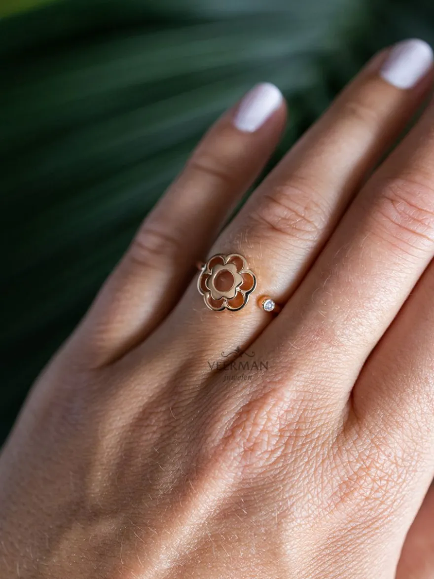 Moondrops roségouden ring met bloem M093R03R14 + Luxe cadeau