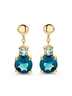 Oorstekers geelgoud london blue topaas + cadeau