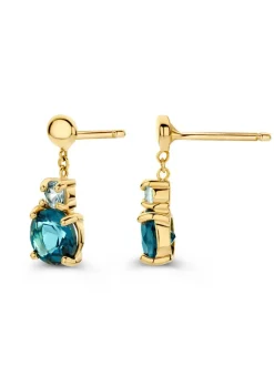 Oorstekers geelgoud london blue topaas + cadeau