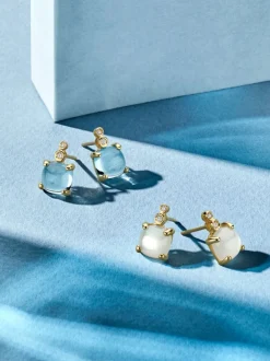 Oorstekers geelgoud maansteen en briljant + Luxe cadeau