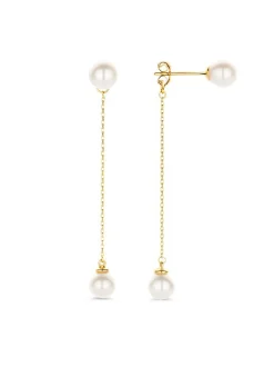 Oorstekers geelgoud parel + luxe cadeau