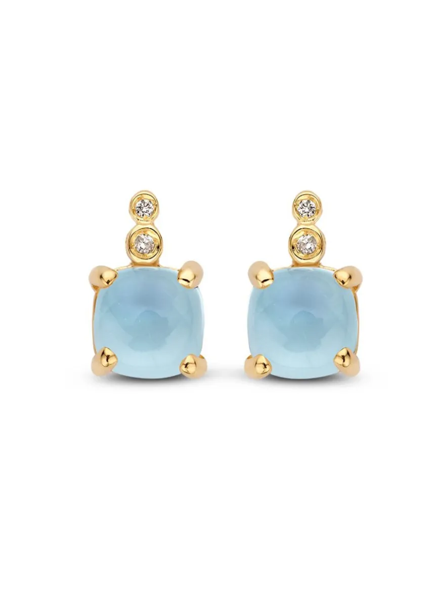 Oorstekers geelgoud topaas en briljant + Luxe cadeau