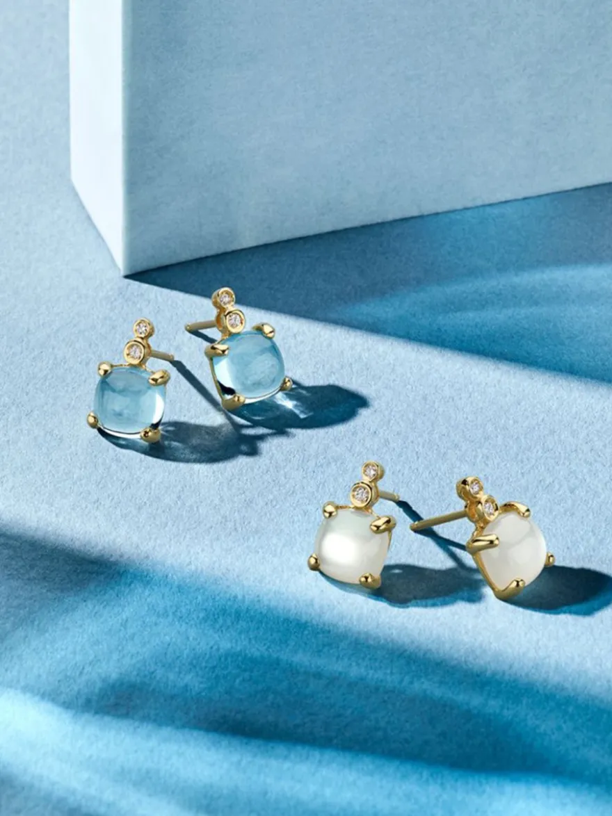 Oorstekers geelgoud topaas en briljant + Luxe cadeau