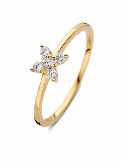 Ring geelgoud briljant bloem 0.17 crt. + Luxe cadeau