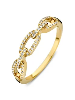 Ring geelgoud met schakelpatroon en briljant 0,14 crt.