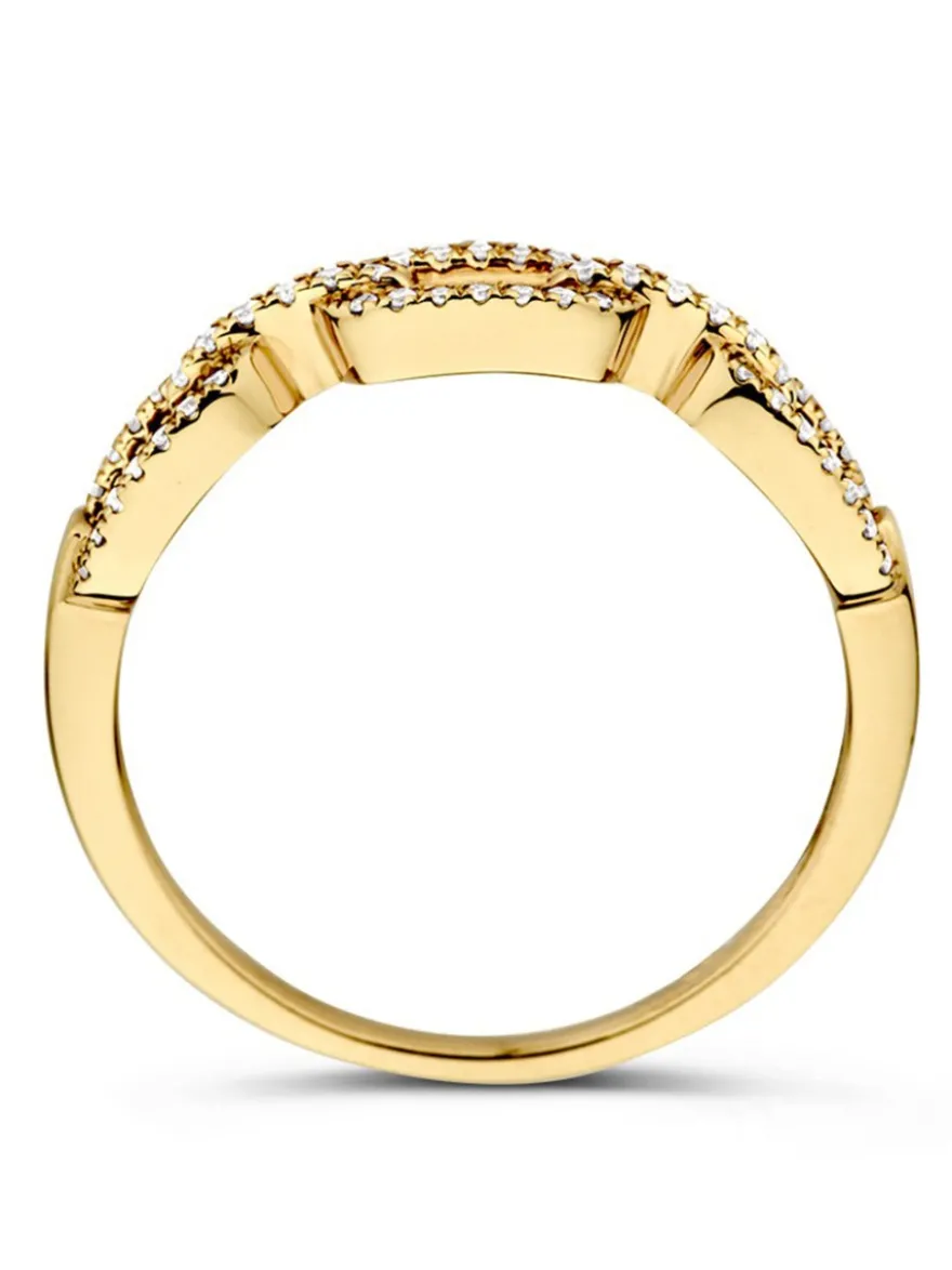 Ring geelgoud met schakelpatroon en briljant 0,14 crt.