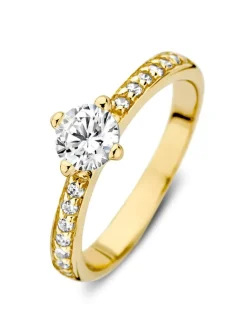 Ring geelgoud met zirkonia + luxe cadeau