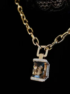 Roségouden collier met rookkwarts en briljant | SALE