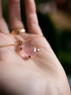 Roségouden collier met rozekwarts hanger - Grote collectie