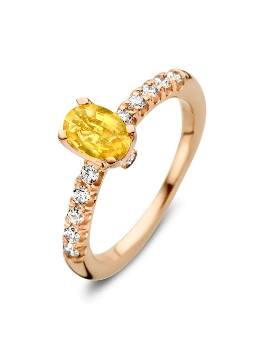 Roségouden ring met gele saffier en briljant + Luxe Cadeau