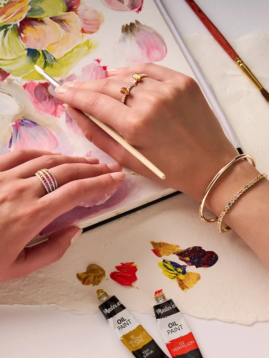 Roségouden ring met gele saffier en briljant + Luxe Cadeau