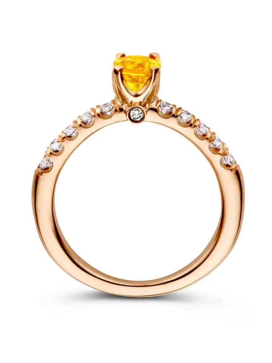 Roségouden ring met gele saffier en briljant + Luxe Cadeau
