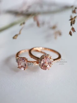 Roségouden ring morganiet en diamant + Luxe Cadeau