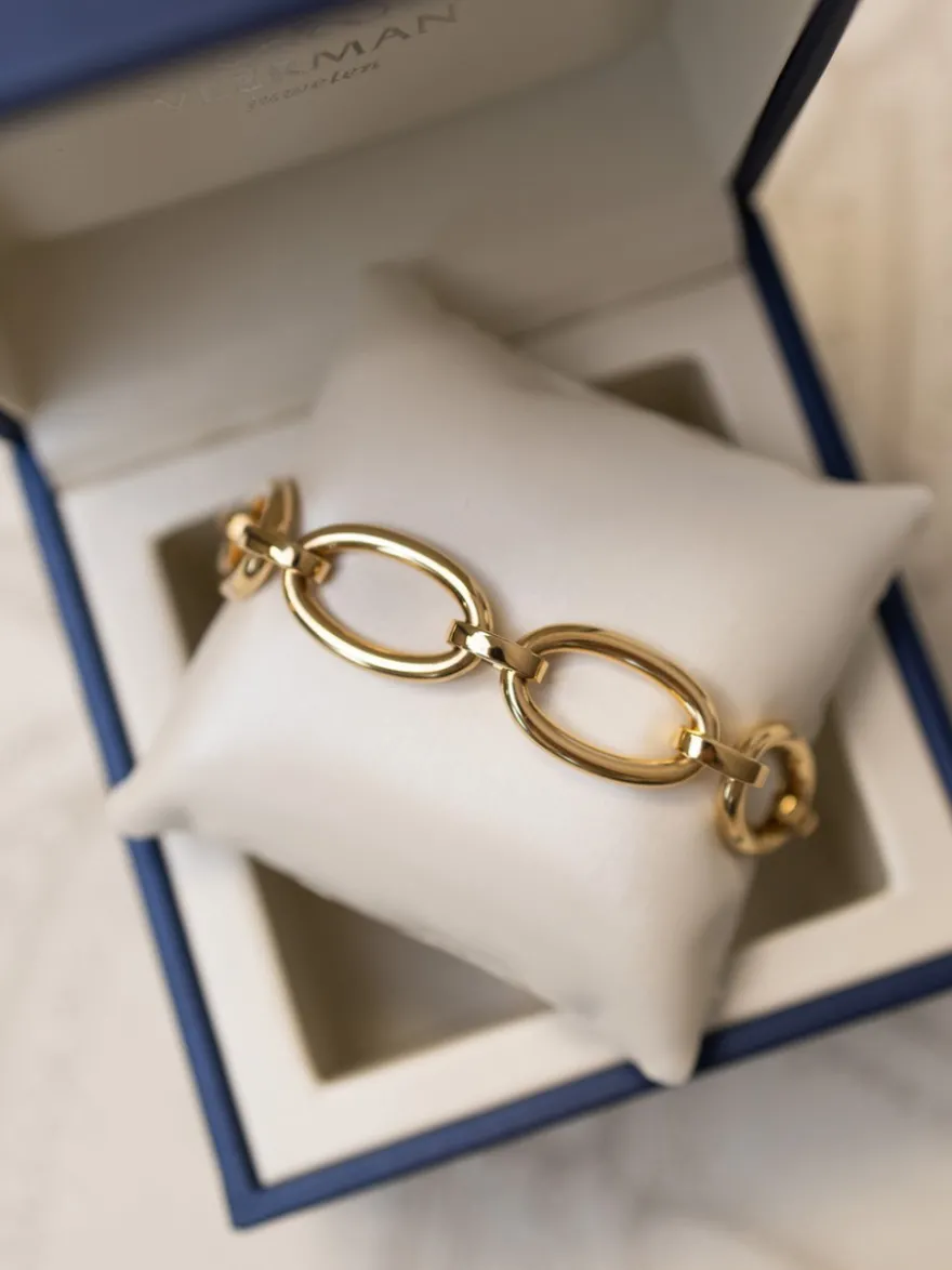 Schakelarmband ovaal 18 karaat geelgoud + Luxe Cadeau