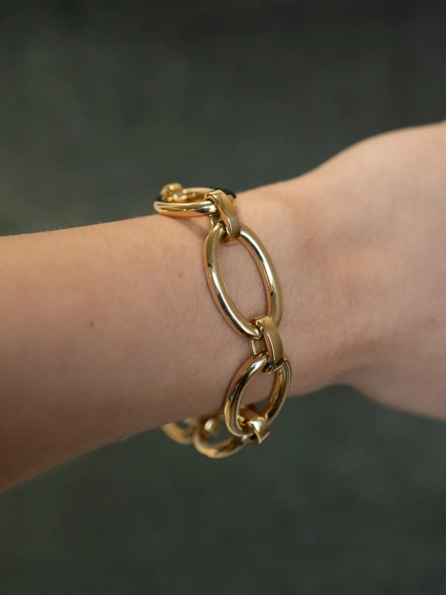 Schakelarmband ovaal 18 karaat geelgoud + Luxe Cadeau