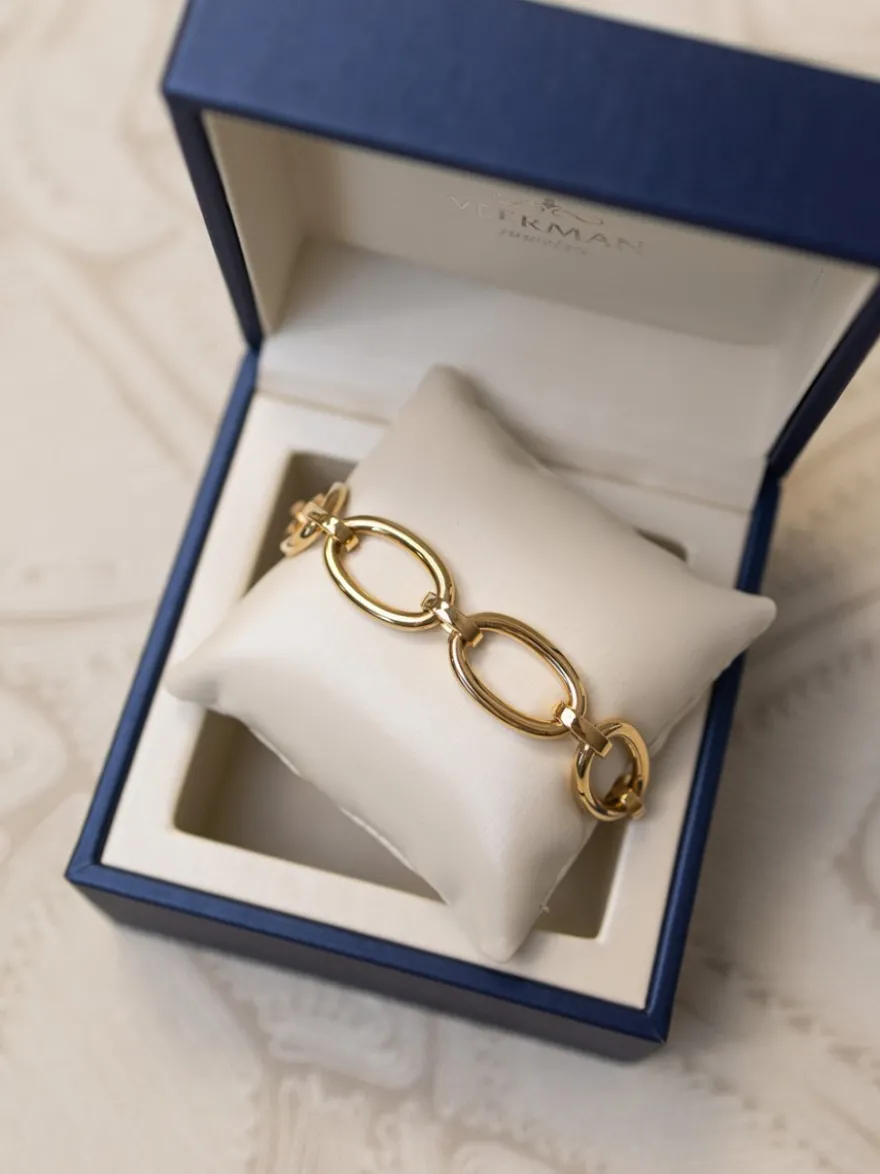 Schakelarmband ovaal 18 karaat geelgoud + Luxe Cadeau