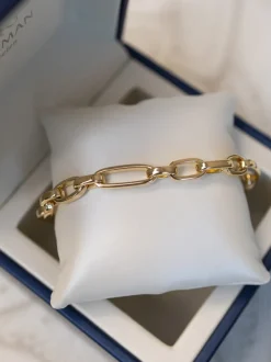 Schakelarmband vlak 18 karaat geelgoud + Luxe Cadeau