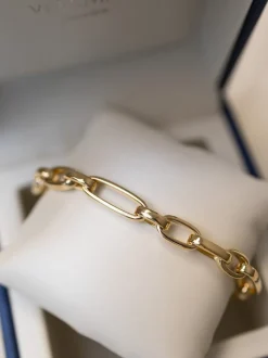 Schakelarmband vlak 18 karaat geelgoud + Luxe Cadeau