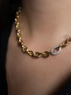 Uniek geelgouden schakelcollier met diamanten + Luxe Cadeau