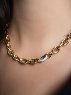 Uniek geelgouden schakelcollier met diamanten + Luxe Cadeau