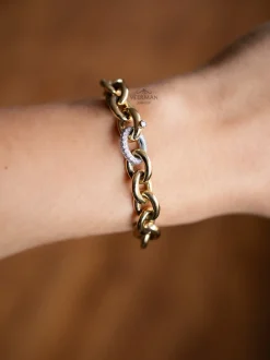 Unieke geelgouden schakelarmband met diamant sluiting + Luxe Cadeau