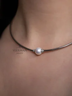 Witgouden collier met parel en briljant + Luxe cadeau