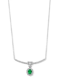 Witgouden collier met smaragd en diamant 0,55crt. + Cadeau