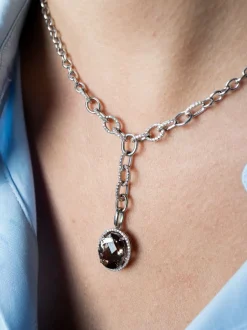 Witgouden collier rookkwarts en diamant | SALE