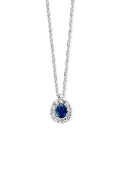 Witgouden collier met saffier en briljant 0.15 crt.
