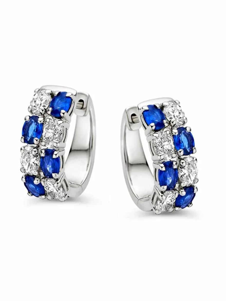 Witgouden creolen met saffier en diamant 1,20crt + Luxe Cadeau