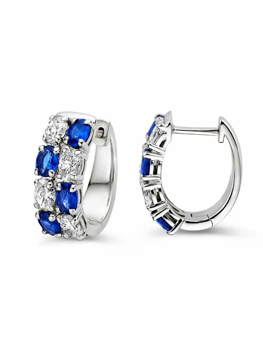 Witgouden creolen met saffier en diamant 1,20crt + Luxe Cadeau
