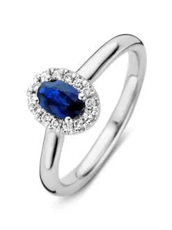 Witgouden entourage ring met saffier en diamant + Cadeau