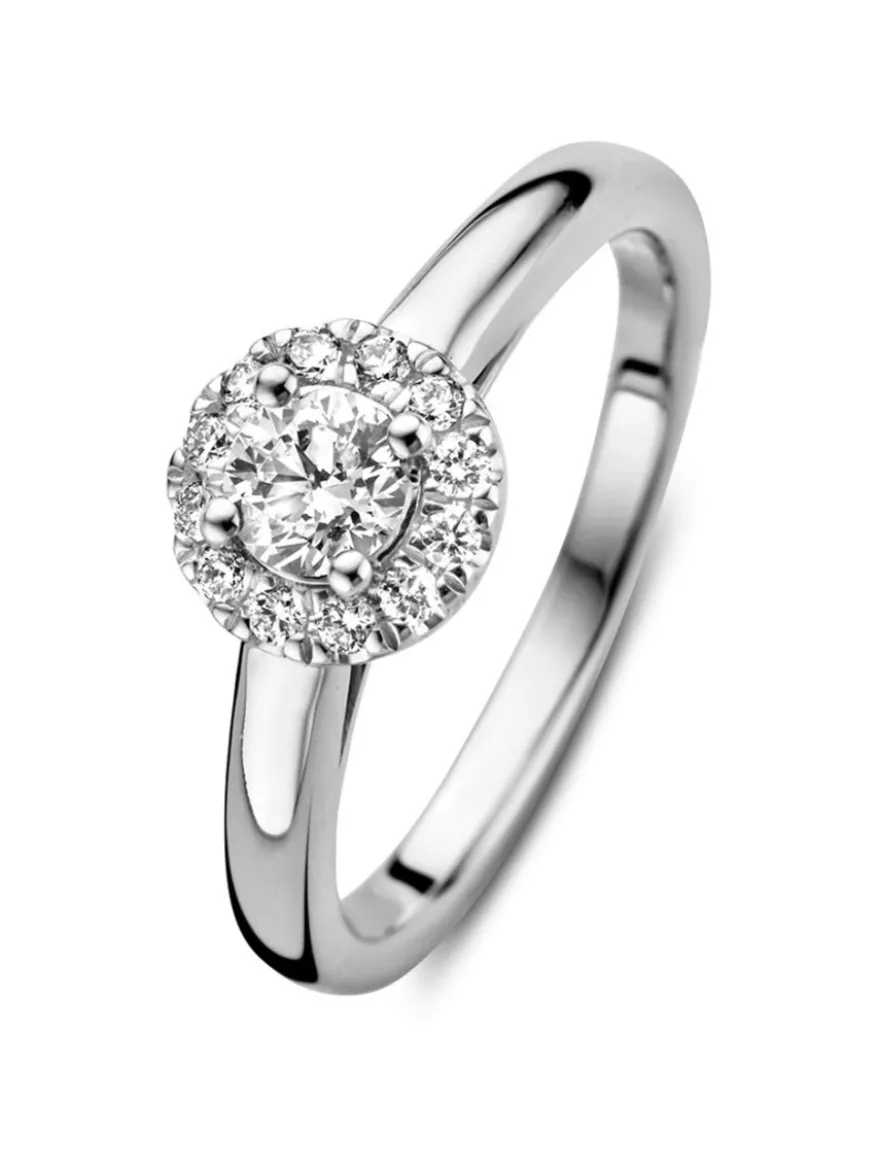 Witgouden entourage ring met diamant 0,45crt. + Luxe Cadeau