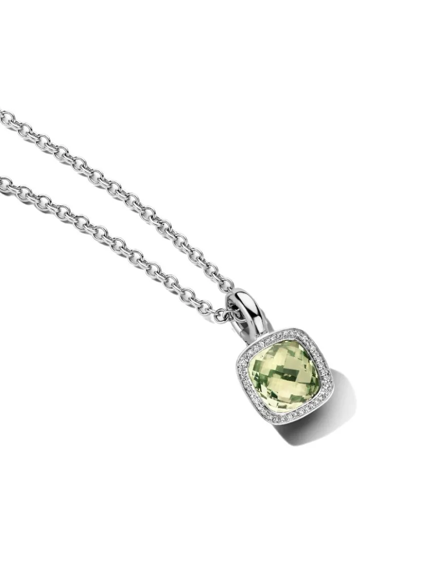 Witgouden hanger groene amethist en briljant