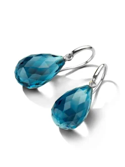 Witgouden oorhaken met london blue topaas + Luxe Cadeau