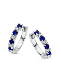 Witgouden oorringen met diamant en saffier + Luxe Cadeau