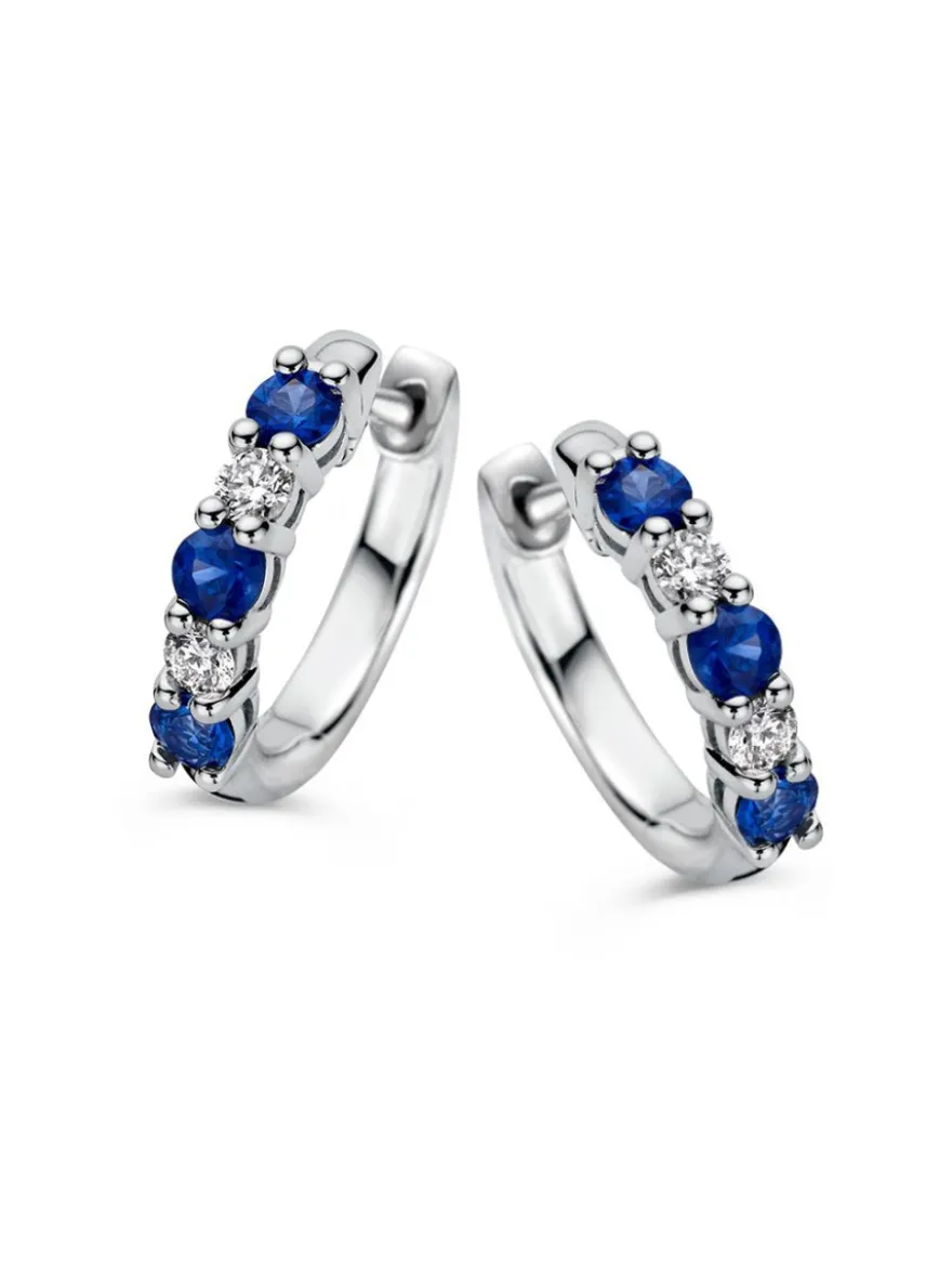 Witgouden oorringen met saffier en 0,18 crt diamant + Luxe Cadeau