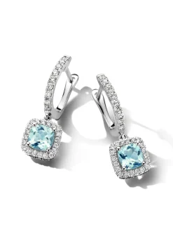 Witgouden oorsieraad met aquamarijn en diamant + Luxe cadeau