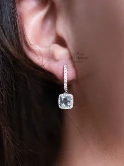 Witgouden oorsieraad met aquamarijn en diamant + Luxe cadeau