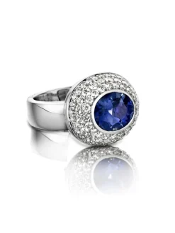 Witgouden ring ioliet en diamant + Luxe cadeau