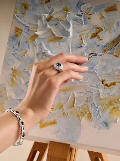 Witgouden ring ioliet en diamant + Luxe cadeau