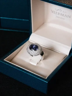 Witgouden ring ioliet en diamant + Luxe cadeau