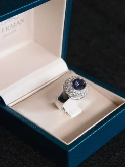 Witgouden ring ioliet en diamant + Luxe cadeau
