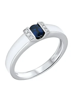 Witgouden ring met saffier en briljant 0,05crt. + Cadeau