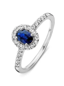 Witgouden ring met saffier en diamant