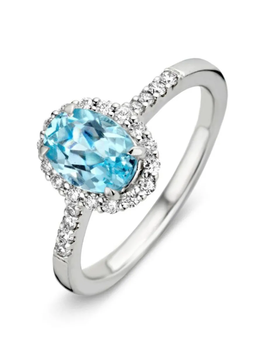 Witgouden ring met topaas en briljant + Luxe Cadeau