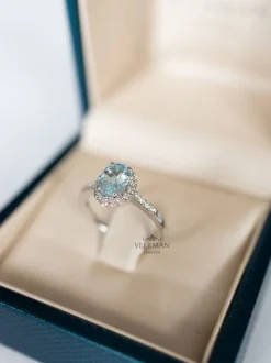 Witgouden ring met topaas en briljant + Luxe Cadeau