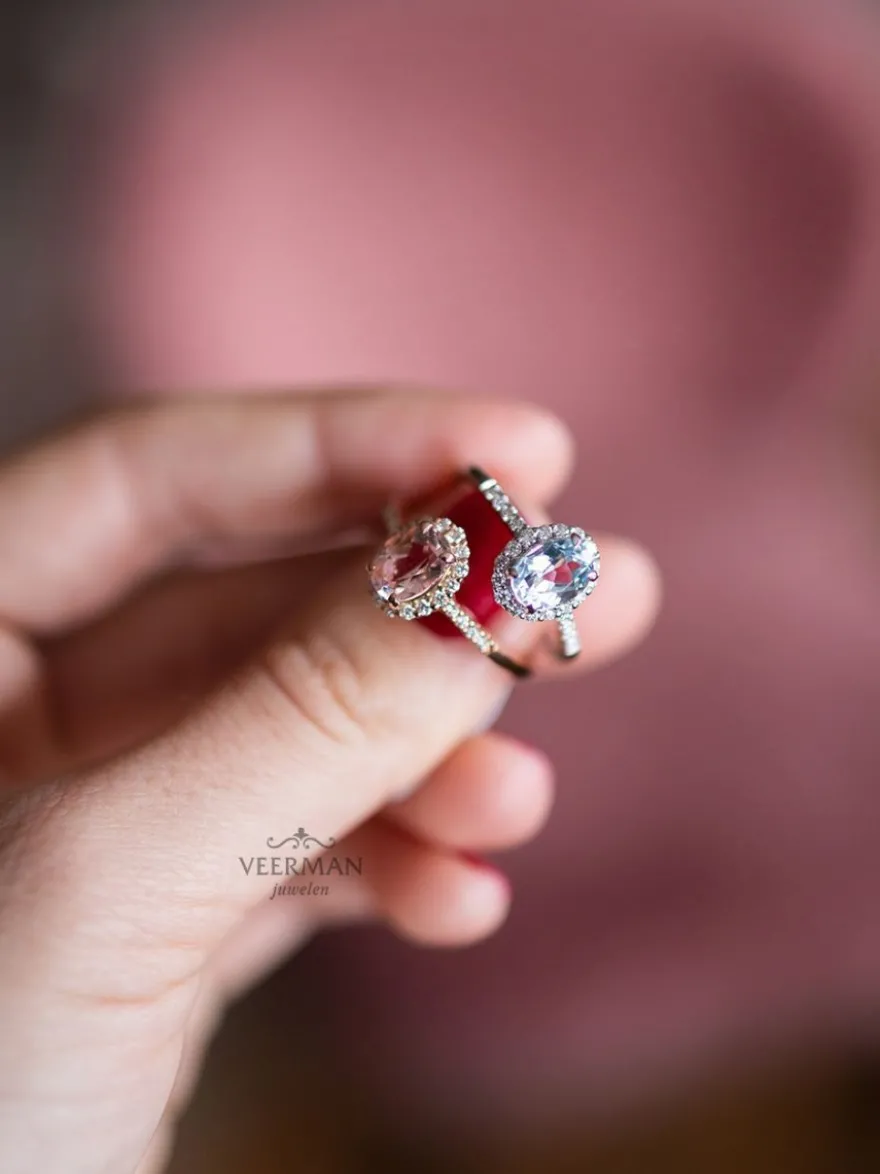 Witgouden ring met topaas en briljant + Luxe Cadeau