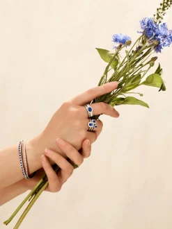 Witgouden slavenarmband met briljant + saffier + Luxe Cadeau